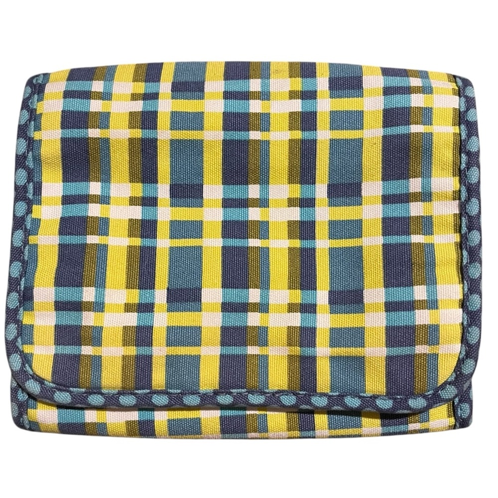GAP Folding Travel Case Makeup Bag Heart “Love” Charms Yellow Blue Plaid Dots